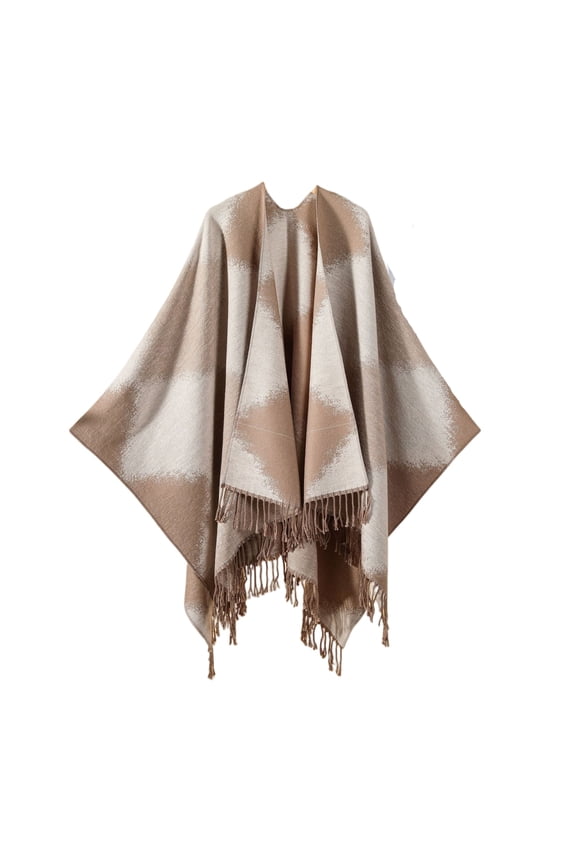 Tassel Shawl Wraps for Women Open Front Poncho Cape Fashion Reversible Blanket Scarf Travel Cardigan Sweater Khaki