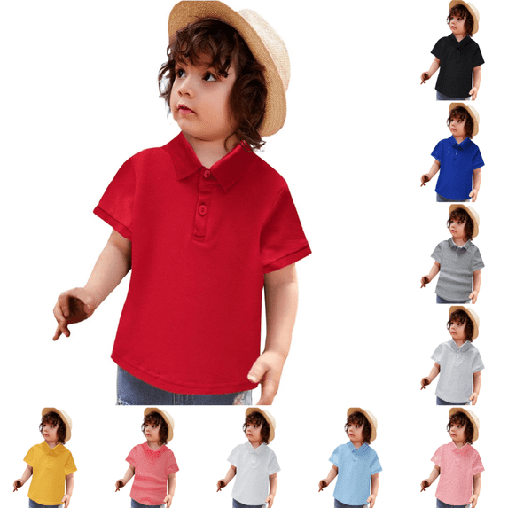 Domuza Toddler Boys' School Uniform Short Sleeve Girls Golf Polo Shirt Back to School Pullover Tops Summer Collared T-Shirt Red 4-5 Years