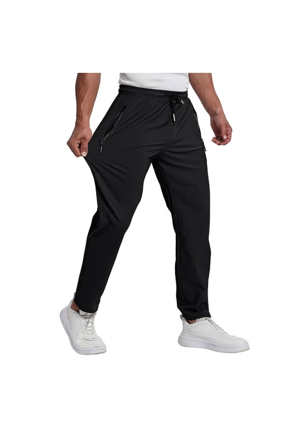 Track Pants for Men Lightweight Stretch Quick Dry Running Pants Comfy Drawstring Athletic Golf Active Joggers Pant Black M