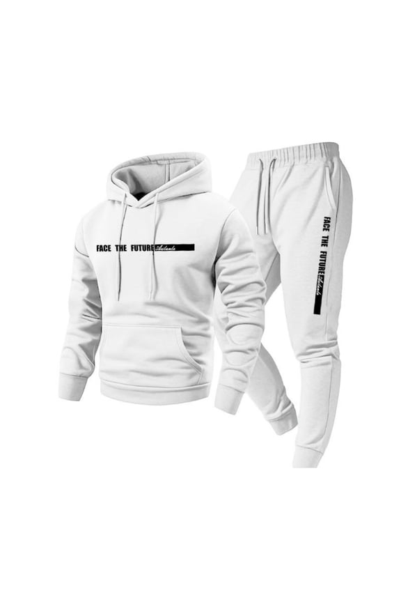 Track Suits for Men 2 Piece Set Fleece Long Sleeve Solid Drawstring Hoodies and Sweatpants Set Relaxed Fit Casual Sports Hooded Set Jogging Suit White 3XL