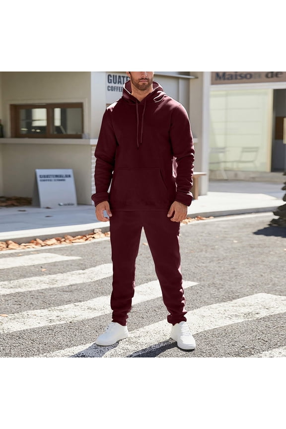 Track Suits for Men 2 Piece Set Solid Color Fleece Drawstring Hoodies Pullover & Jogger Sweatpants Sport Casual Sweat Suits Jogging Suit Wine 3XL