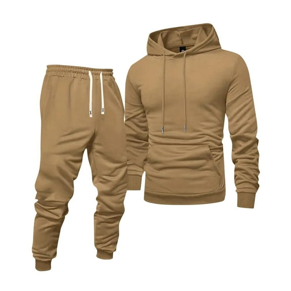 Domuza Tracksuits for Men Set Athletic Casual Hoodie Sweatshirt & Joggers Sweatpants Sweatsuit Outfits Jogging Suit Hooded Set Khaki M