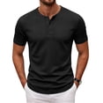 thumbnail image 1 of Domuza Tshirts Shirts for Men Summer Henley Gym T-Shirts 3 Button Solid Short Sleeve Work Tops Black 2XL, 1 of 7