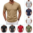 thumbnail image 1 of Domuza Tshirts Shirts for Men Summer Henley Gym T-Shirts 3 Button Solid Short Sleeve Work Tops, 1 of 7
