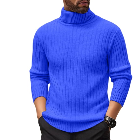 Domuza Turtleneck Sweater Men Basic Classic Fit Long Sleeve Ribbed Knit Sweaters Fall Winter Warm Fashion Casual Solid Pullover Sweaters Royal Blue M