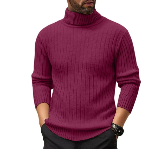 Domuza Turtleneck Sweater Men Basic Slim Fit Long Sleeve Ribbed Knitted Sweaters Fall Winter Warm Stylish Casual Solid Pullover Sweaters Wine 3XL