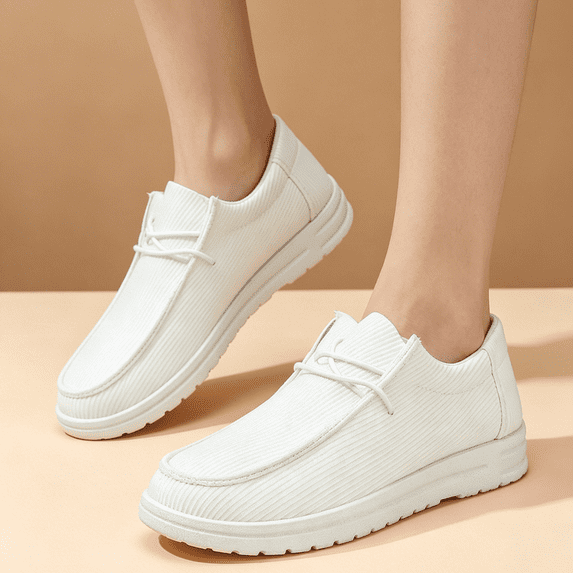Domuza Unisex Casual Slip On Walking Shoes, Lightweight Textured Lace-Up Loafers Non-Slip Flat Sole Daily Casual Footwear 7.5(EU-39) 39