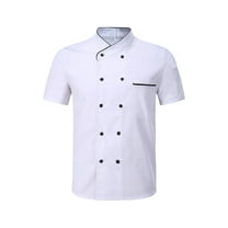 Domuza Unisex Chef Coat Restaurant Work Short Sleeve Chef Uniforms Food Service Button Up Chefs Jackets Breathable Classic Work Wear Clothes White XXL