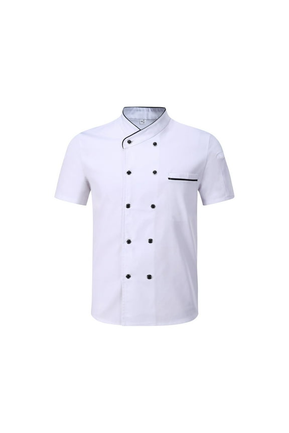 Unisex Chef Coat Restaurant Work Short Sleeve Chef Uniforms Food Service Button Up Chefs Jackets Breathable Classic Work Wear Clothes White XXL