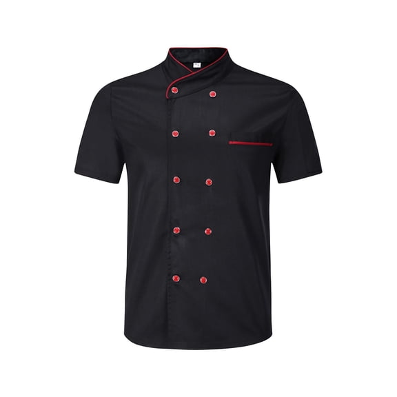 Domuza Unisex Chef Coat Restaurant Work Short Sleeve Chefs Uniforms Food Service Button Up Chef Jackets Breathable Classic Work Wear Apparel Black L