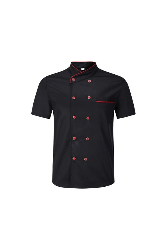 Unisex Chef Coat Restaurant Work Short Sleeve Chefs Uniforms Food Service Button Up Chef Jackets Breathable Classic Work Wear Apparel Black L