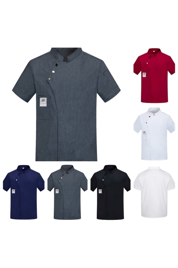 Unisex Chef Coat Short Sleeve Chef Jacket,Breathable,Comfortable Button Closure - Kitchen,Restaurant Gray L