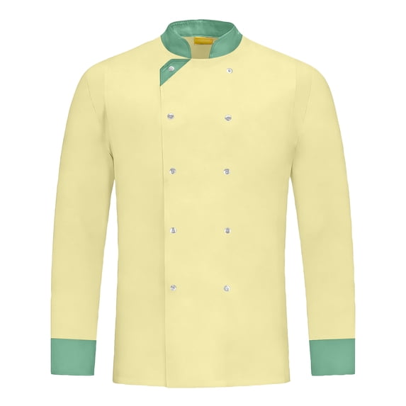 Domuza Unisex Chef Shirts Classic Long Sleeve Kitchen Restaurant Cooking Works Outfit Waterproof Solid Breathable Lightweight Tops Yellow 2XL