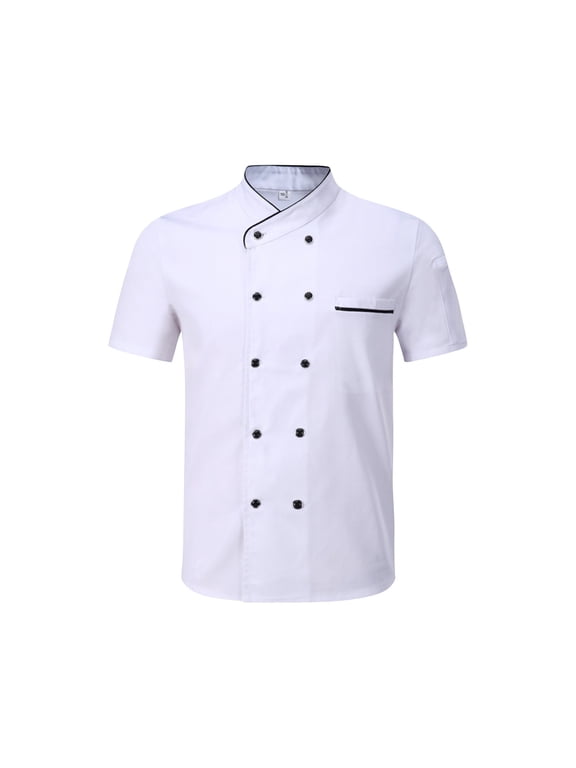 Unisex Chef Uniforms Food Service Short Sleeve Chef Coat Breathable Classic Button Up Chefs Jackets Kitchen Work Work Wear Clothes White M