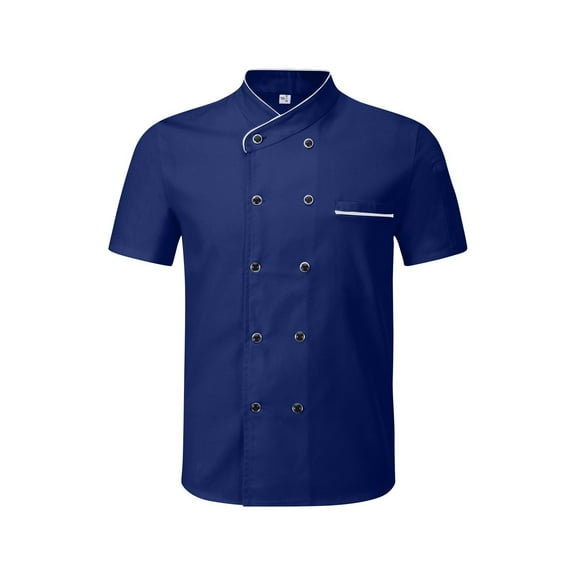 Domuza Unisex Chefs Uniforms Food Service Short Sleeve Chef Coat Breathable Classic Button Down Chef Jackets Restaurant Work Work Wear Apparel Blue XXL