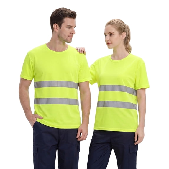 Domuza Unisex Hi‑Vis Safety Short Sleeve T‑Shirt, Class 3 High Visibility Work Shirt with Reflective Strips, Quick‑Dry Mesh Fabric, Protective Workwear
