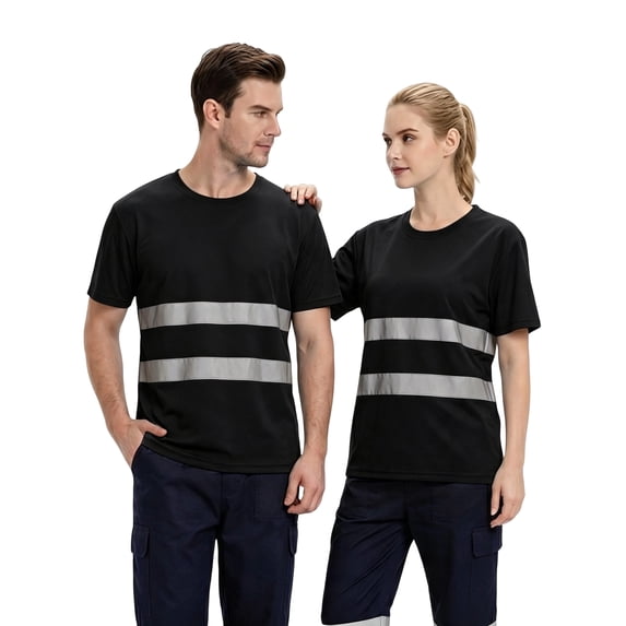 Domuza Unisex Hi‑Vis Safety Short Sleeve T‑Shirt, Class 3 High Visibility Work Shirt with Reflective Strips, Quick‑Dry Mesh Fabric, Protective Workwear