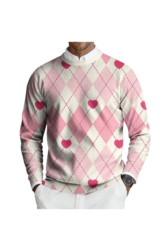 Valentines Sweater Men Cute Hearts Round Neck Long Sleeve Sweatshirt Spring Fall Casual Relaxed Fit Ribbed Knit Pullover Vermilion 3XL