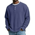 thumbnail image 1 of Domuza Waffle Henley Shirts for Men Button Down Long Sleeve Knitted Textured T-Shirts Spring Fall 2026 Trendy Loose Fit Comfy Basic Tops Navy XL, 1 of 7