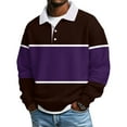 thumbnail image 1 of Domuza Waffle Polo Shirts for Men Long Sleeve Casual Button Lapel Shirt Spring Summer Lightweight Relaxed Fit Contrast Color Pullover Dark Purple XL, 1 of 5