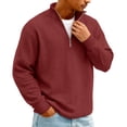 thumbnail image 1 of Domuza Waffle Sweatshirt Men Casual Stand Collar 1/4 Zipper Pullover Spring Fall Stylish Loose Fit Long Sleeve Ribbed Sweatshirts Red 2XL, 1 of 4