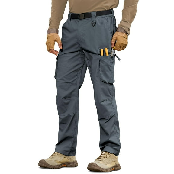 Domuza Waterproof Cargo Pants for Men Water-Resistant Stretch Work Hiking Pants Tear Resistant Lightweight Multi Pockets Zipper Work Pants Dark Gray L