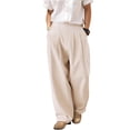 thumbnail image 1 of Domuza Wide Leg Pants for Men Linen Elastic Waisted Office Work Trousers Pant Business Casual Outfits Beige 2XL, 1 of 5