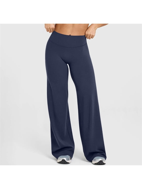 Wide Leg Yoga Pants for Women Mid Rise Stretch Tummy Control Lounge Pants Athletic Comfy Baggy Spring Summer Pant Navy 2XL