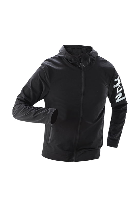 Windbreaker Jackets Men Lightweight Zip Up Hooded Track Sportswear Water Resistant Workout Running Coat Black S