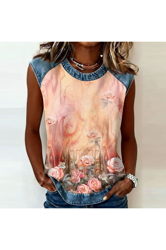 Woman's Independence Day Shirt Usa Flag Print Sleeveless Top Casual Grew Neck T-Shirts 2026 New Fashion Clothes Orange 2XL