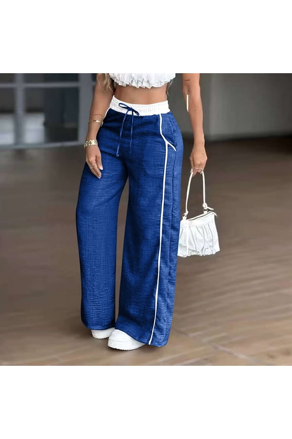 Women Baggy Parachute Pants Casual Y2k Wide Leg Drawstring Elastic Wasit Pants 2026 New Fashion Jogger Track Pants with Pocket Blue M