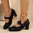 thumbnail image 1 of Domuza Women Bow Decor Block Heel Mary Jane Shoes, Round Toe Strap Fashion Dress Pumps Black 8（EU-40）, 1 of 9
