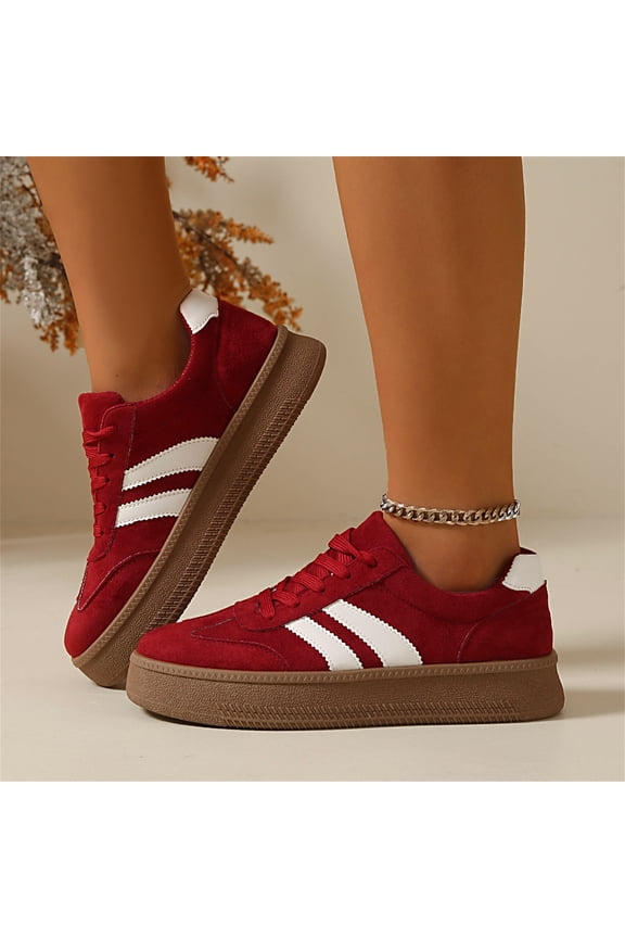 Women Classic Retro Gum Sole Fashion Sneakers 2026 summer Casual comfort Tennis Skate Shoe Genuine Leather Walking Footwear Anti Slip Trainers Red 6.5（EU-37）