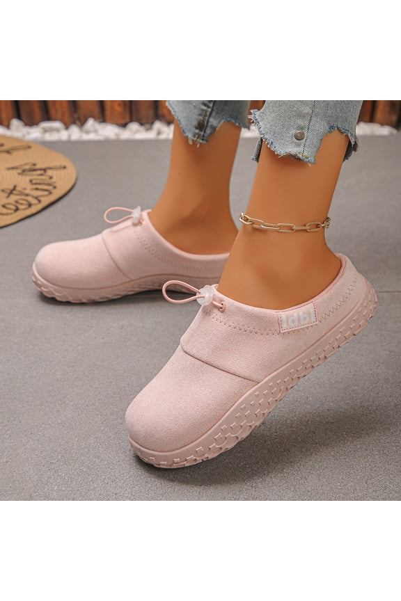 Women Faux Suede Drawstring Mule Clogs, Non Slip Thick Sole Slip On Casual Backless Shoes Comfortable for Indoor Outdoor Daily Walking Errands Pink 5.5(EU-36)