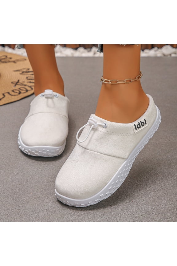 Women Faux Suede Drawstring Mule Clogs, Non Slip Thick Sole Slip On Casual Backless Shoes Comfortable for Indoor Outdoor Daily Walking Errands White 5.5(EU-36)