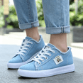 thumbnail image 1 of Domuza Women Frayed Edge Patch Decor Low Top Canvas Sneakers, Lace Up Casual Flat Skate Shoes Non Slip Rubber Sole for Daily Walking Streetwear Blue 9（EU-42）, 1 of 4