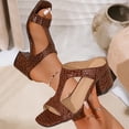 thumbnail image 1 of Domuza Women Leather Heeled Sandals Platform T-Strap Sandal Solid Color Open Toe Shinny Summer Comfortable Fashion Non Slip Breathable Walking Outdoor Casual Shoes Brown 8.5（EU-41）, 1 of 6