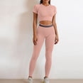 thumbnail image 1 of Domuza Women ' S Seamless Workout Sets 2 Piece Short Sleeve Yoga Crop Tops High Waist Leggings Yoga Clothing Gym Clothes Pink L, 1 of 4