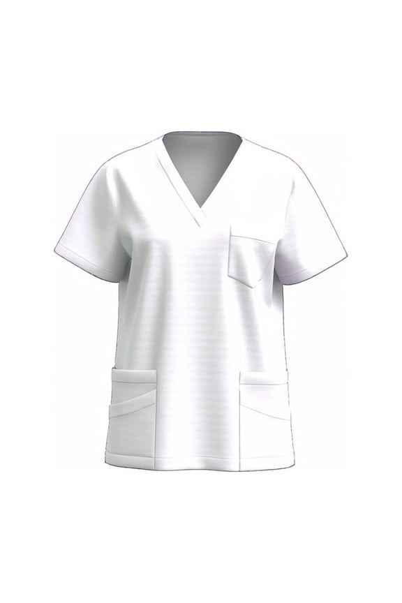 Women Scrub Tops Casual Soft Stretchy Short Sleeve V Neck Shirts Breathable Comfortable Nurse Uniforms Tops with Multiple Pocket White L