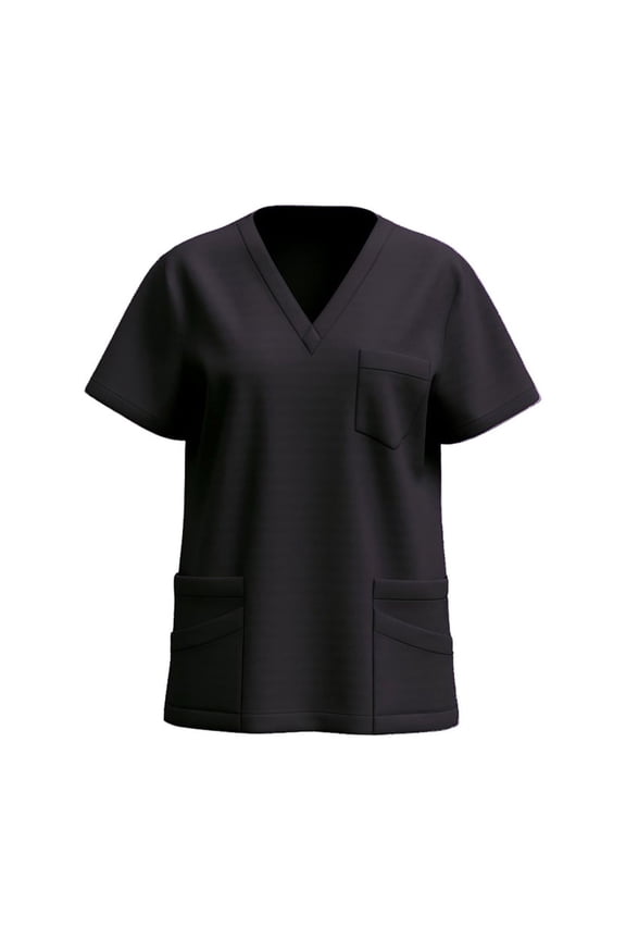 Women Scrub Tops Casual Soft Stretchy Short Sleeve V Neck T Shirts Breathable Comfy Nurse Uniforms Blouses with Multiple Pocket Black L