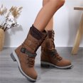 thumbnail image 1 of Domuza Women Side Zipper Knitted Cuff Round Toe Mid Calf Boots, Fashion Casual Winter Short Boots Brown 7.5（EU-39）, 1 of 7