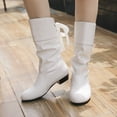 thumbnail image 1 of Domuza Women Slouchy Mid Calf Boots with Back Lace Up Bow, Smooth Faux Leather Low Block Heel Casual Dress Boots for Autumn Winter Daily Dating Party White 7.5（EU-39）, 1 of 4