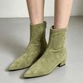 thumbnail image 1 of Domuza Women Square Toe Low Chunky Heel Ankle Booties Fashion Side Zipper Flat Short fall Winter Boot Daily Office Party Formal Shoes Green 7（EU-38）, 1 of 6
