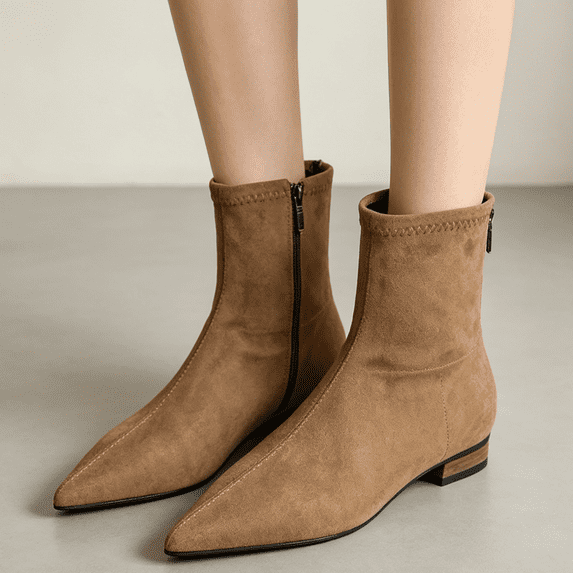 Domuza Women Square Toe Low Chunky Heel Ankle Booties Fashion Side Zipper Flat Short fall Winter Boot Daily Office Party Formal Shoes Khaki 8.5(EU-41)