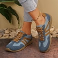 thumbnail image 1 of Domuza Women Striped Lace Up Round Toe Casual Sneakers, Lightweight Flat Walking Daily Shoes Blue 7（EU-38）, 1 of 5