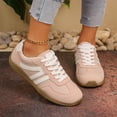 thumbnail image 1 of Domuza Women Striped Lace Up Round Toe Casual Sneakers, Lightweight Flat Walking Daily Shoes Pink 6.5（EU-37）, 1 of 5