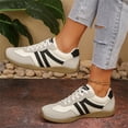 thumbnail image 1 of Domuza Women Striped Lace Up Round Toe Casual Sneakers, Lightweight Flat Walking Daily Shoes White 7（EU-38）, 1 of 6