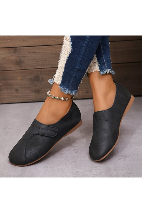 Women Suede Shoes Split Square Toe Retro Ballet Flat Shoes Comfortable Wide Width Loafers Slip on Lazy Flats Black 5.5（EU-36）