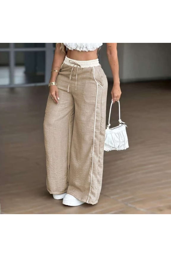 Women's Baggy Parachute Pants Casual Y2k Wide Leg Elastic Wasit Drawstring Trousers 2026 New Fashion Jogger Track Pants with Pocket Khaki XXL