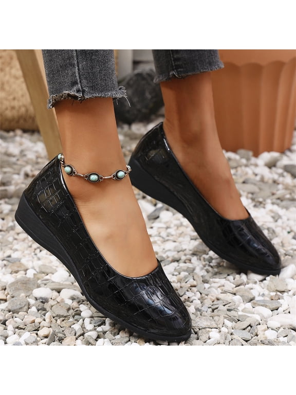 Women's Ballet Flats Business Office Work Dress Shoes Low Wedge Round Toe Slip-Ons Lightweight Comfortable Dressy Casual Flats for Women Black 8.5(EU-41)